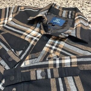 George Mens Black Ivory Plaid Quilted Lined Flannel Shirt Jacket Shacket S NEW